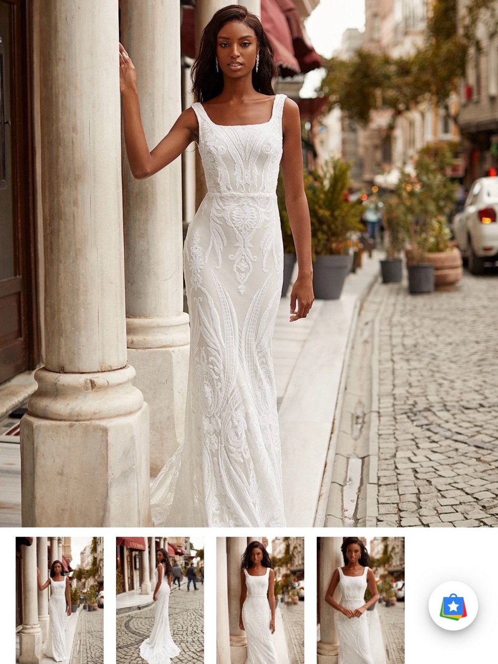 Alamour The Label Ivory Embroidered Square-Neck Gown